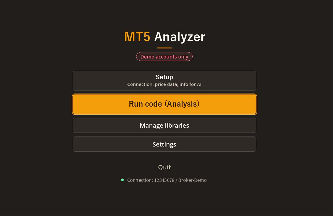 MT5 Analyzer main menu